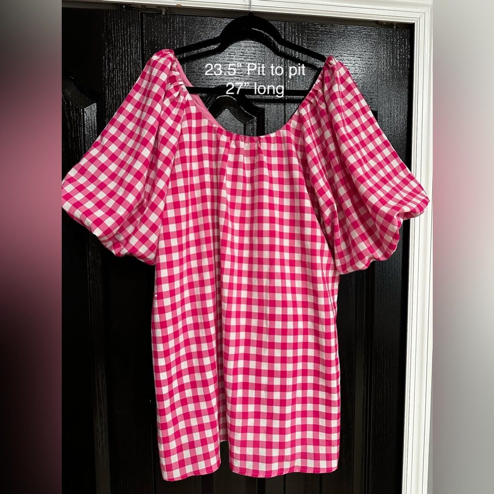 Women's Pink Gingham Off-Shoulder Mini Dress